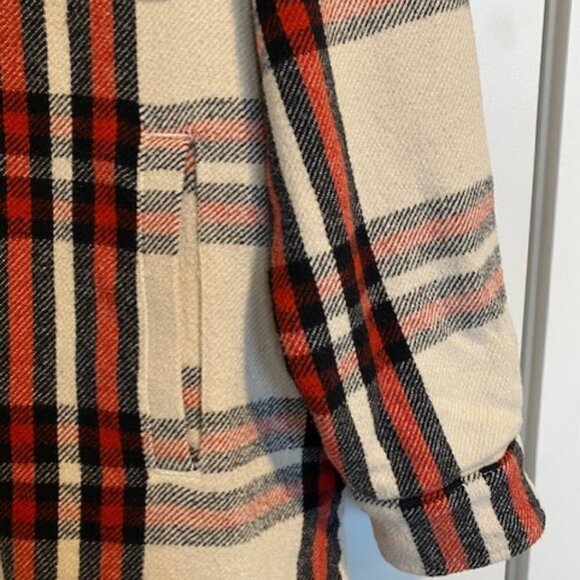 LUCKY BRAND Red Ivory Plaid Oversized Shirt Jacket Shacket Small - Picture 7 of 12